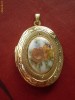 minunat MEDALION port foto aurit - cabochon trandafiri S19