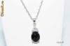Lantisor + Pandantiv argint rodinat, 3.17g, ornat cu 2.5ct ONYX si AQUAMARINE