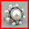 RT21 - Inel vintage dragut din argint tibetan cu perle artificiale, marime ajustabila
