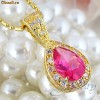 Pandantiv placat cu aur, cu cristal fuchsia pear cut si cristale swarovski + lant - bijuterii mireasa Pandantiv placat cu aur, cu cristal fuchsia pear cut si cristale swarovski + lant - bijuterii mireasa