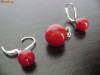 SET ARGINT PERLE ROSII CERCEI PANDANTIV