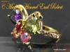 Inel foarte finut din argint Vermeil cu aur, marime mica diametru 16.25mm, cu CZ ametist, peridot, granat, kunzit, citrine, topaze +CUTIE CADOU