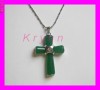 NT03 - Lantisor / Lant / Colier din argint tibetan cu Pandantiv Cruce din jad verde