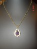 Pandantiv placat cu aur, cu cristal ametist pear cut si cristale swarovski + lant - bijuterii mireasa