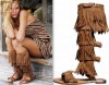 Sandale plate gladiator inalte Colin Stuart pt VICTORIA'S SECRET franjuri noi piele naturala 35/36 (max 23cm)