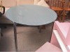 Masa de sticla - rotunda - picioare metalice + placa de sticla laptoasa - 1 m diametru