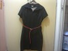 rochita office din stofa marime 42 cu manecuta scurta si nasturi la gat neagra cu dungi f fine albe.45 ron