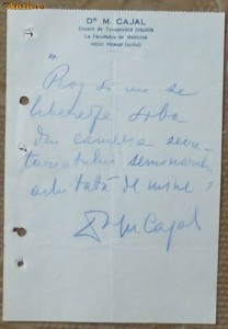 Notita scrisa si semnata de Dr. Docent Cajal foto