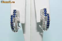 superbi cercei aur alb 18K safire si diamante naturale 4,7gr foto