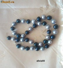 COLIER DIN PERLE NEGRE SI GRI PERLE, CU AUR DE 14K-10-11 MM