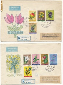 RFL 1959 flora Yugoslavia set 2 FDC cu timbre tema flori, circulate foto
