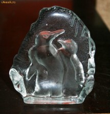 Placheta de sticla, model pinguini foto