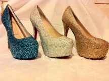 PANTOFI DAMA LOUBOUTIN PIELE, STRASURI, BIJUTERIE, DE CALITATE TOC 14- PE STOC, AURIU 37,5, TURQOISE 36 foto