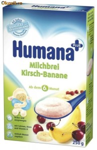 Cereale Humana cu lapte CIRESE + BANANE (bebe peste 6 luni) 250 gr, GERMANIA (livrare gratuita la comenzi peste 70 lei - vezi detalii in poza nr.2)