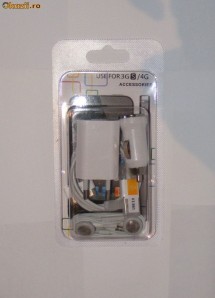 Accesorii Apple iPhone 3G 3GS 4 iPod iPad Incarcator Masina si Casa + Cablu USB + Casti cu microfon foto