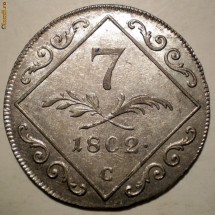 C.187 AUSTRIA 7 KREUZER 1802 C XF/AUNC ARGINT