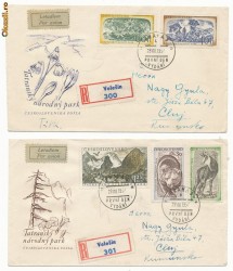 RFL Cehoslovacia 1957 serie Parcul National Tatra circulata pe 2 plicuri FDC spre Romania foto