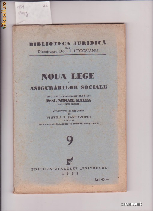 NOUA LEGE A ASIGURARILOR SOCIALE-L.LUGOSIANU foto mare