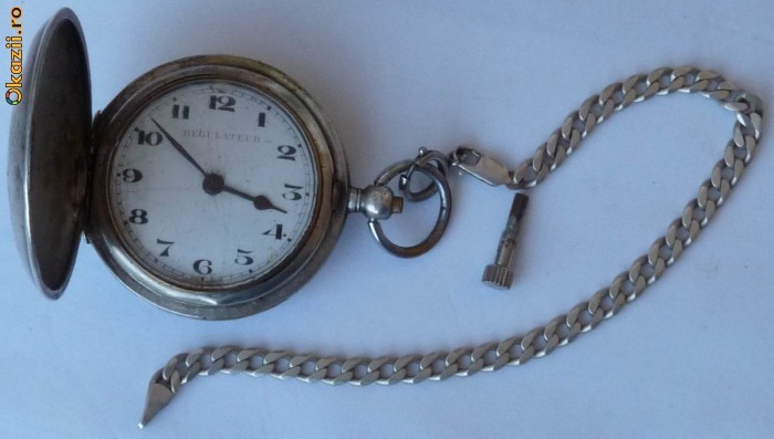 Ceas de buzunar , de argint , secol 19 , cu cheita , Regulateur foto mare