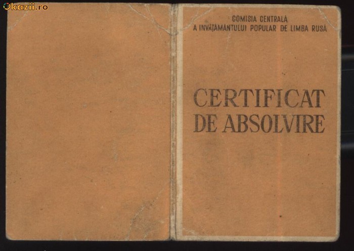 Certificat absolvire cursuri populare de limba rusa , ARLUS Suceava , 1954 foto mare