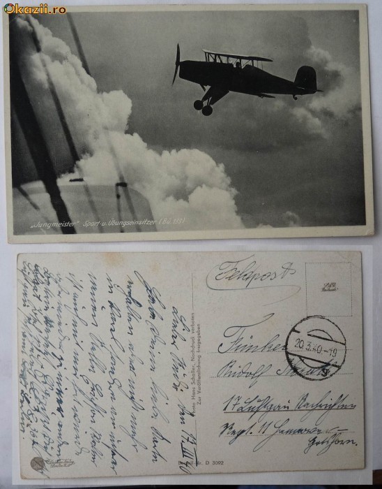 Circulatie militara germana rara , 1940 , stampila oarba , avion , aviatie foto mare
