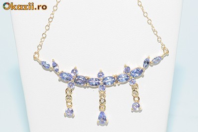 superb colier aur galben 14K cu tanzanite si diamante naturale foto mare
