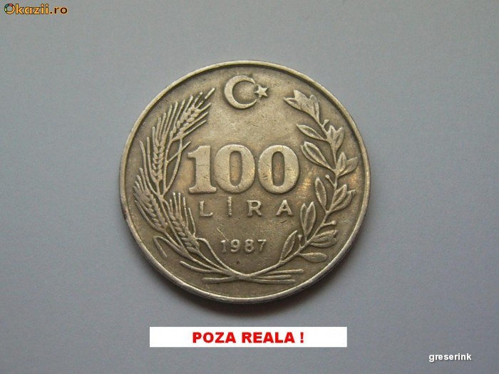 100 LIRE TURCIA  din 1987 foto mare