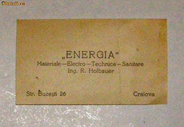 Reclama,  carte de vizita ENERGIA 1936 foto mare