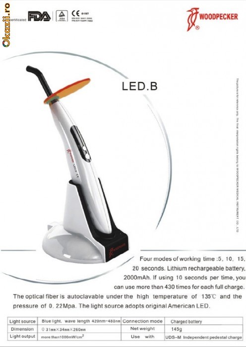 LAMPA FOTO LED.B Wireless Fotopolimerizabila + BONUS 1 varf fibra optica  (total 2) foto mare
