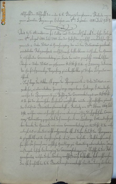 Document din Bucovina  austriaca ,  1882 foto mare