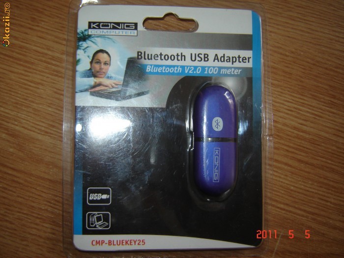 Adaptor USB Bluetooh Konig V2.0/100M/3Mbps. foto mare
