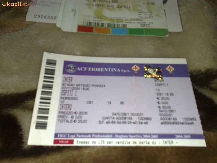 Campionatul Italiei - Bilet meci de fotbal - Fiorentina - Inter Milan - 07 noiembrie 2004 foto mare