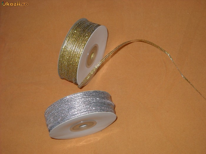 Panglica / banda aurie/ galben/ auriu argintie/ argintiu/ gri  3 mm pentru marturii nunta, botez, hobby foto mare