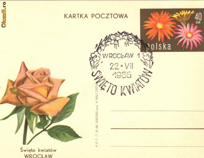 Intreg postal Polonia , 10966, stampila Wroclaw  22.06.66 foto mare