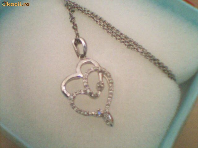 colier  inima / inimioara argint rodiat cu diamante naturale model inimioara 0.15 ct foto mare