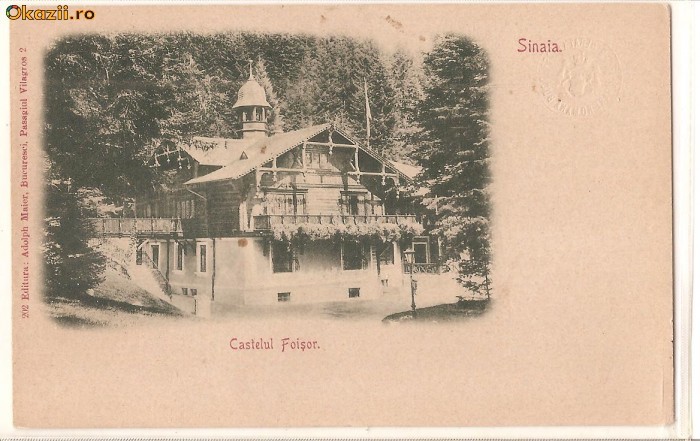 Sinaia-Castelul Foisor si reclama societatii Generala 1902, timbru sec foto mare