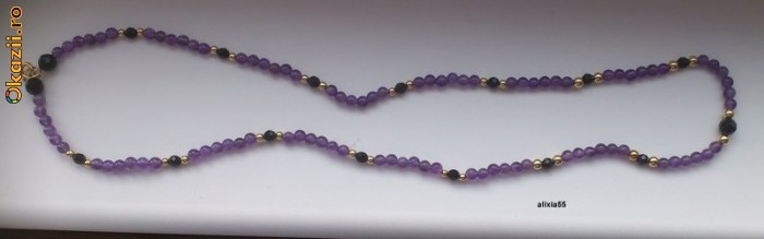 COLIER CU AMETHYSTE NATURALE, ONIX SI AUR 14K foto mare