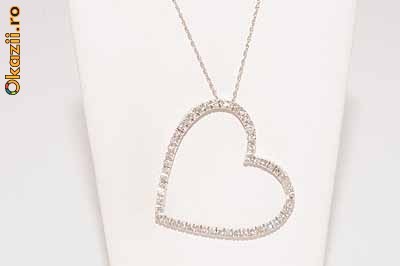 deosebit lantisor aur alb 14K cu pandantiv inima cu diamante naturale 0.80CT foto mare