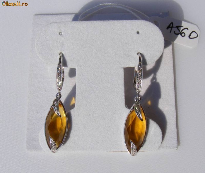 Cercei designer aur 18K, 5.2g, model UNICAT ornati cu 6.25 CARATE CITRINE si BRILIANTE !! foto mare