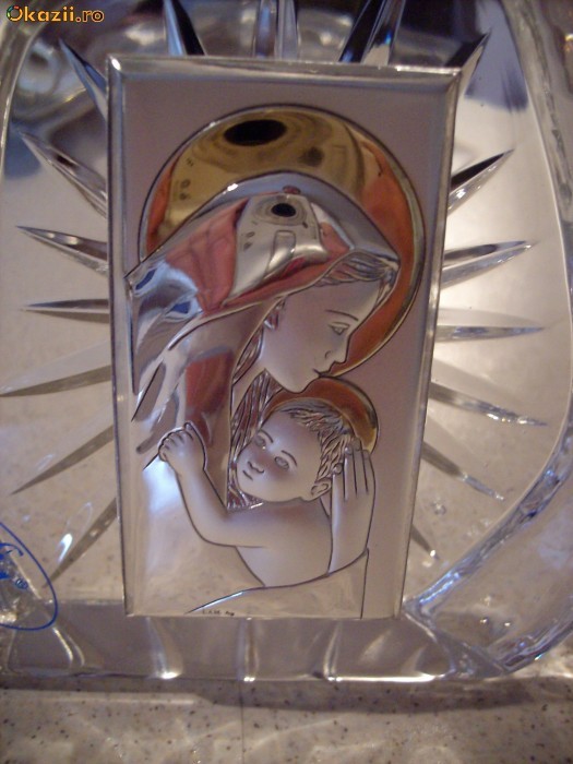 Splendide icoane realizate din cristal de Bohemia si metal argintat foto mare