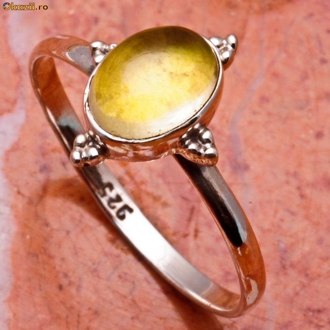 Inel argint .925 si Natural Yellow Chalcedony foto mare