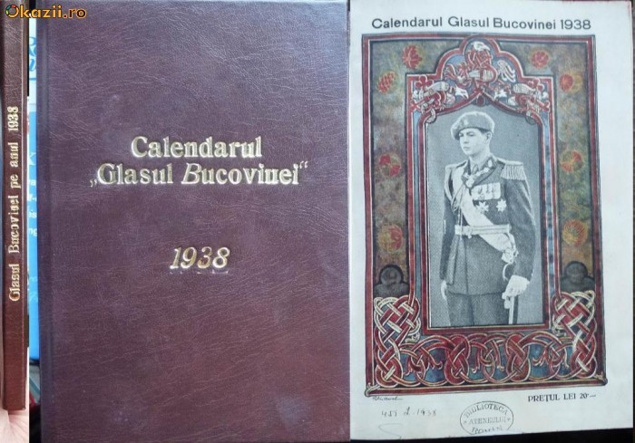 Calendarul Glasul Bucovinei , Cernauti , 1938 foto mare