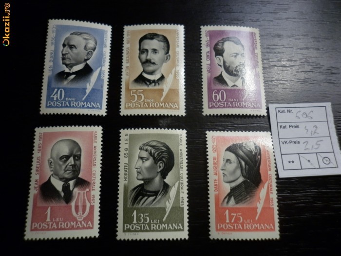 Romania LP 606 ,  Aniversari culturale 1965 , MNH/** foto mare