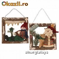 Decoratiune de Craciun tip tablou cu rama de lemn si scena cu figurina Mos Craciun sau om de zapada.Latura 28cm.ST4406FR foto mare