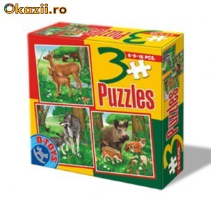 3 Puzzle - Animale salbatice 1 Culoare - Portocaliu,  TOY6 foto mare