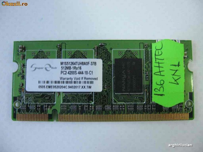 Memorie 512 MB Nanya DRAM M1S51264TUH8A0F-37B foto mare