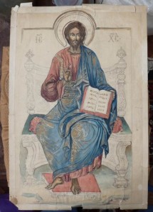 Icoana , creioane colorate / hartie , M-rea Aninoasa , Muscel , 1936 foto