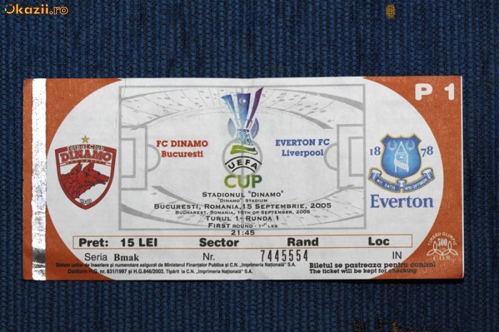 Bilet meci Dinamo-Everton 15.09.2005 foto mare