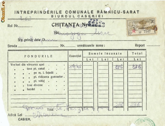 RFL 1941 Document evreiesc timbru fiscal local R Sarat foto mare