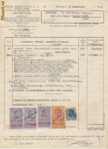 RFL 1941 Document Banca Rom. 5 timbre perfins foto